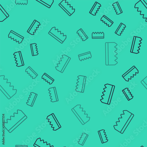 Black line Sponge with bubbles icon isolated seamless pattern on green background. Wisp of bast for washing dishes. Cleaning service logo. Vector