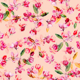 Apple blossom vector watercolor seamless pattern. Beautiful hand drawn texture.