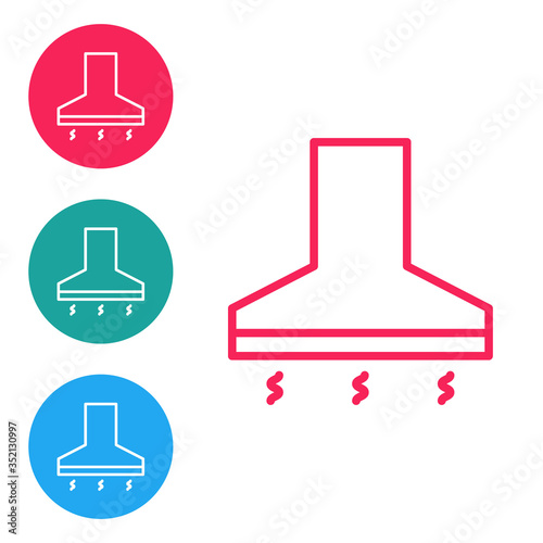 Red line Kitchen extractor fan icon isolated on white background. Cooker hood. Kitchen exhaust. Household appliance. Set icons in circle buttons. Vector Illustration