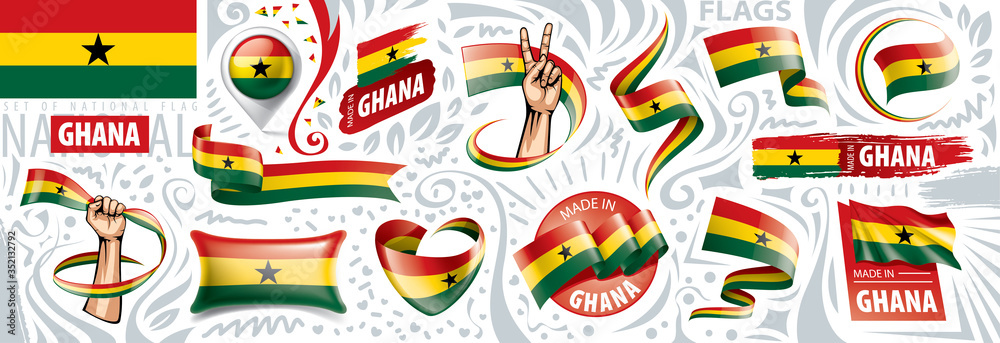 Vector set of the national flag of Ghana in various creative designs