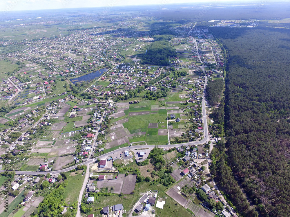 Aerial view of the saburb landscape (drone image).Near Kiev ,Ukraine