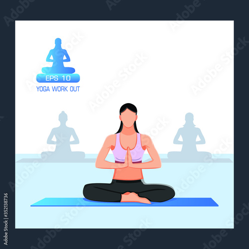 Woman does yoga exercise, yoga pose. Vector illustration.