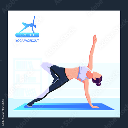 Yoga workout. Women doing yoga exercises.  Vector Illustration.