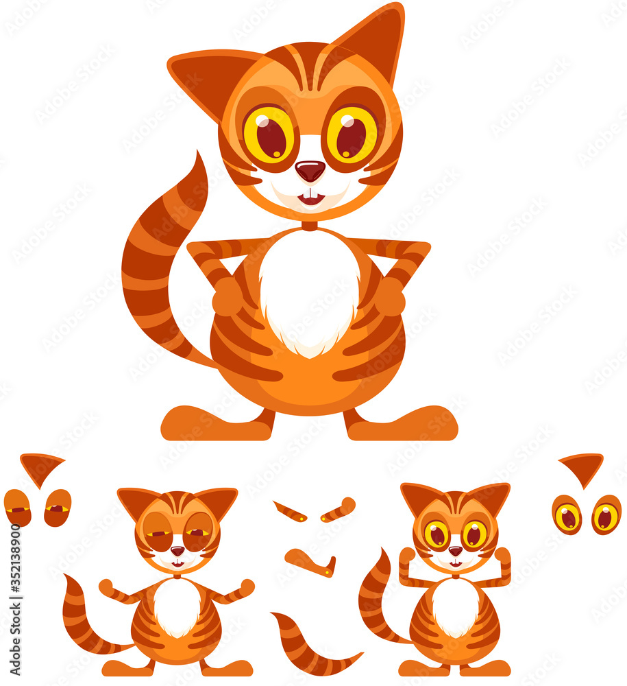 Red Cat. Funny cartoon character. Set ready for animation. Red Cat. Funny cartoon character. Set ready for animation.
