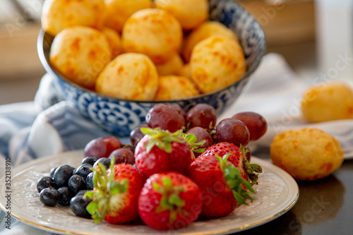 Cheese Bread served in a restaurant.   Brazilian snack cheese bread - Traditional Brazilian food.