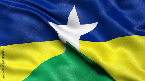 3D illustration of the Brazilian state flag of Rondonia waving in the wind. photo