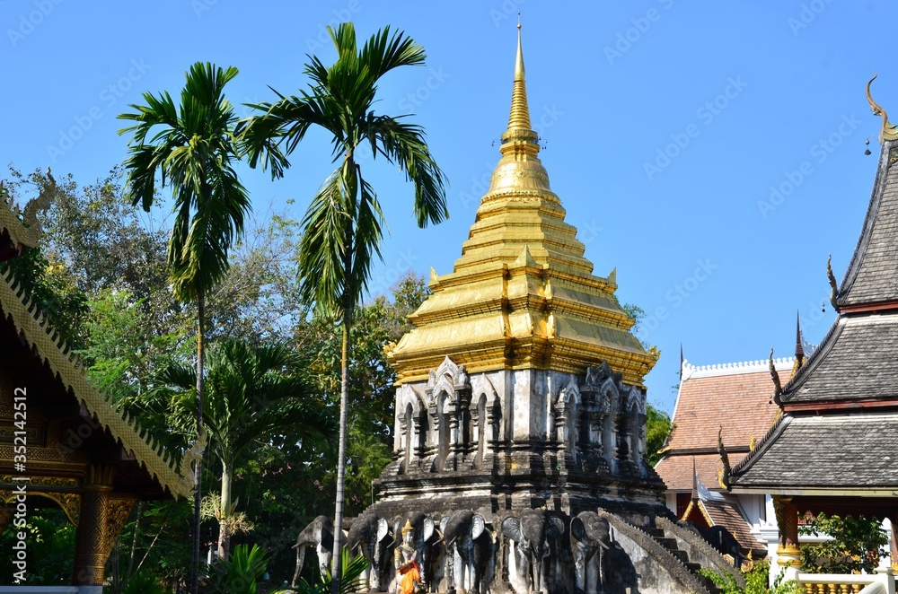 Beautiful old chedi of Wat Chiang Man in Chiang Mai