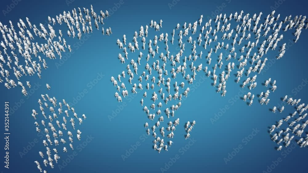 The world map is made of white moving human 3D figures. Stock ビデオ ...