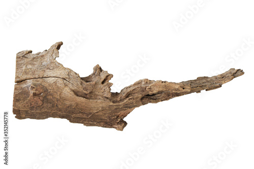 Driftwood or aged wood isolated on white background with clipping path. Closeup piece of driftwood for aquarium.