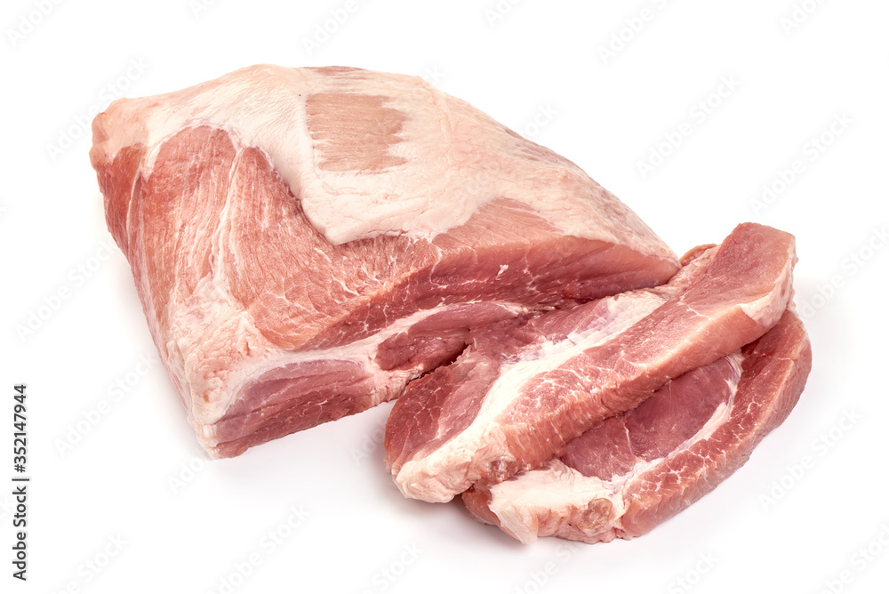 Raw pork ham, fresh meat, isolated on white background