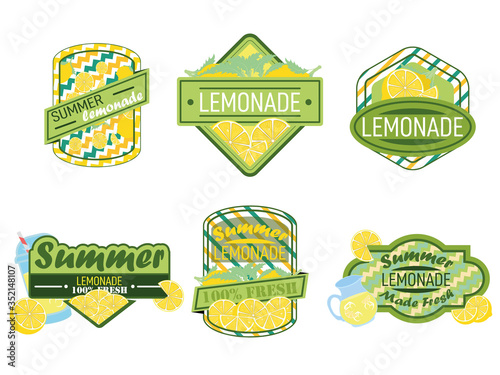 Fotografie Lemon drink emblem badge, fresh fruits lemons juice  lemonades emblems