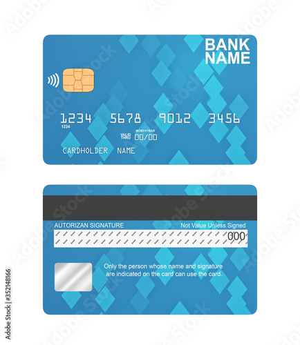 Several identical generic credit cards shown in various angle in one set. Cashless payments. Personal finance. Consumer banking. Isolated on white background. 3d rendering.