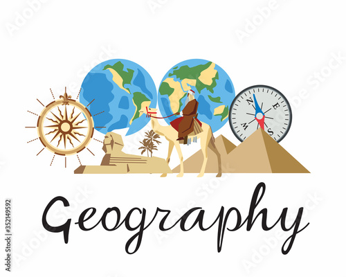 Geography Icon. A set of subjects for designating school discipline. Vector color graphics