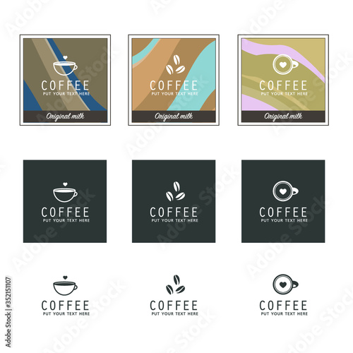 Coffee icons  design templates for coffee ads with retro ingredient plants and minimal designs  social medi stories for shop and house.