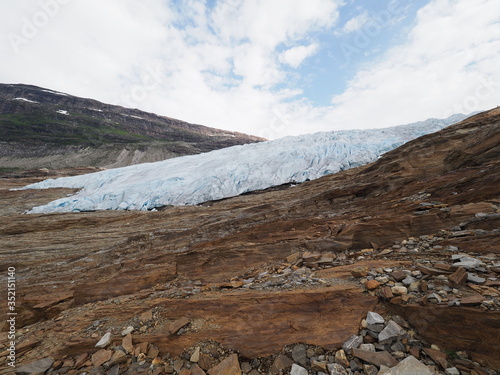 View to part of scenic Svartisen glacier tongue in Norway