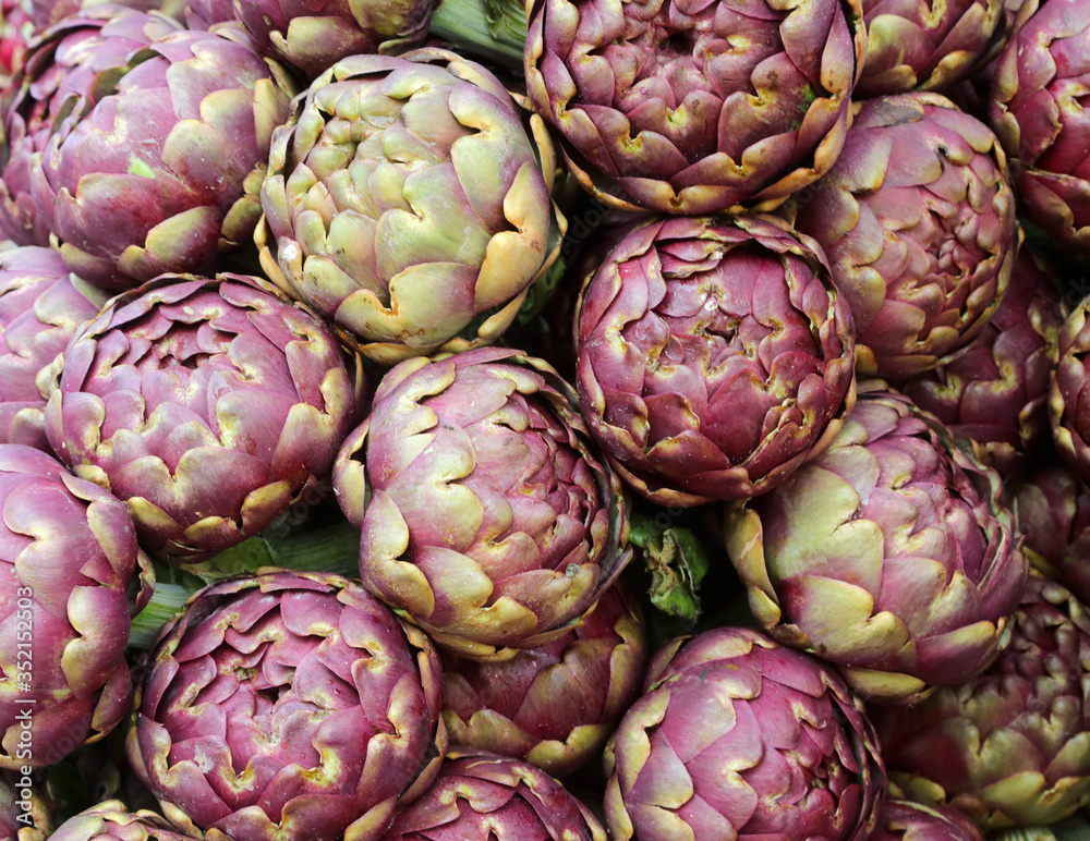 Fototapeta premium artichokes on sale in the greengrocer stall at the market