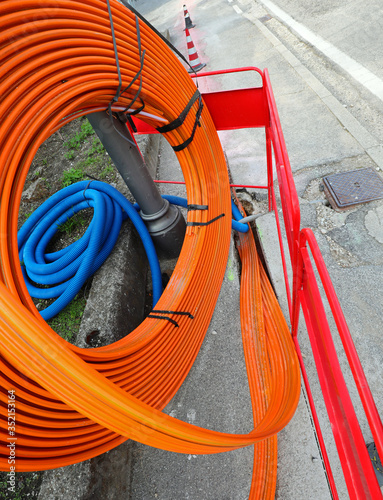 road excavation for the installation of conduit for infrastructu photo