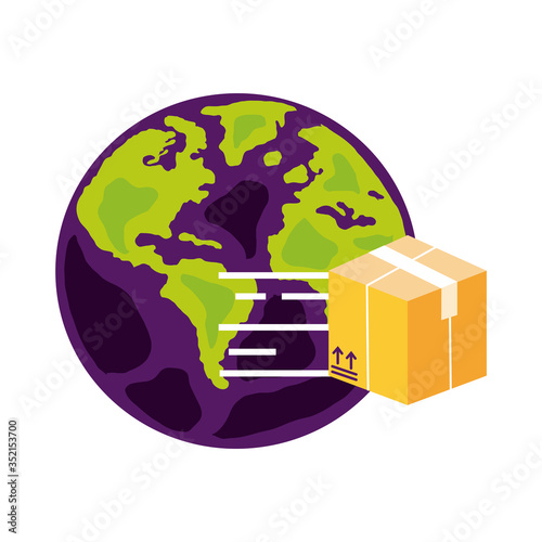 earth planet with box delivery service detailed style