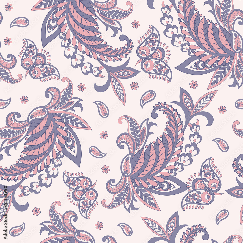 Paisley seamless floral pattern. Damask vintage background