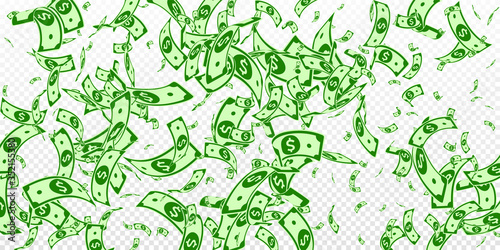 American dollar notes falling. Random USD bills on