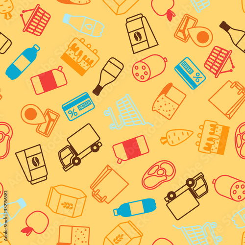 Supermarket seamless pattern with food icons.
