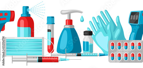 Seamless pattern with medical equipment and protection.