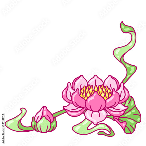 Decorative element with lotus flowers. Art Nouveau vintage style.