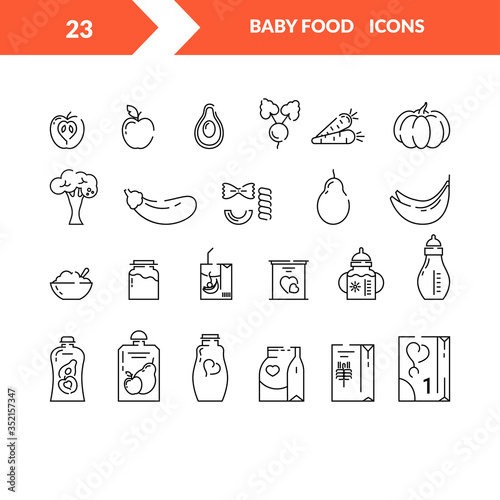 Set healthy kids food in linear style.