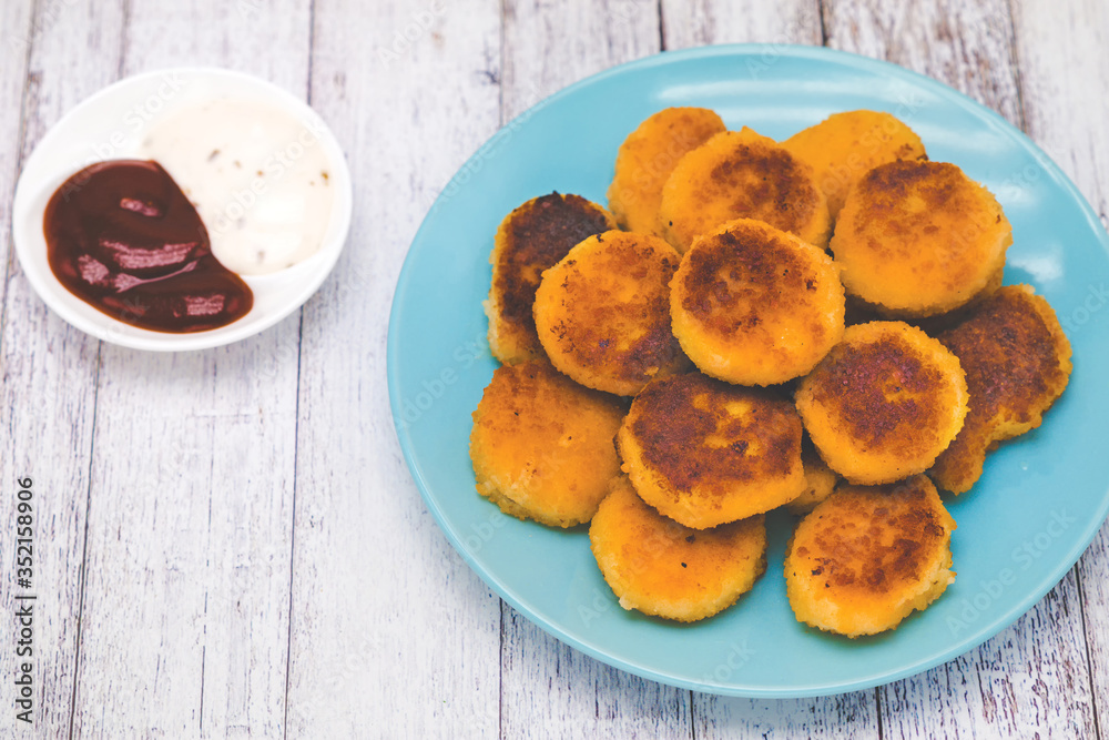 Fried nuggets with a crust Fried nuggets with a crust