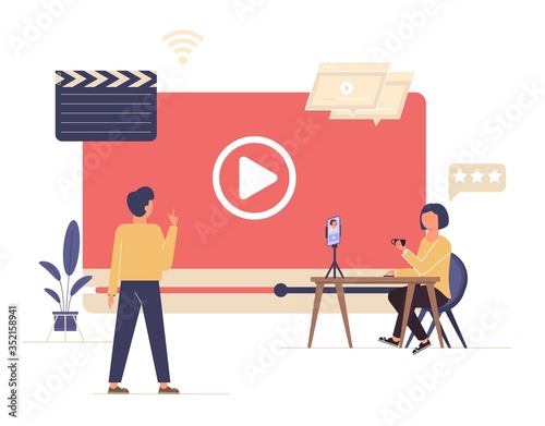 Live streaming, broadcast concept. Video blogging.