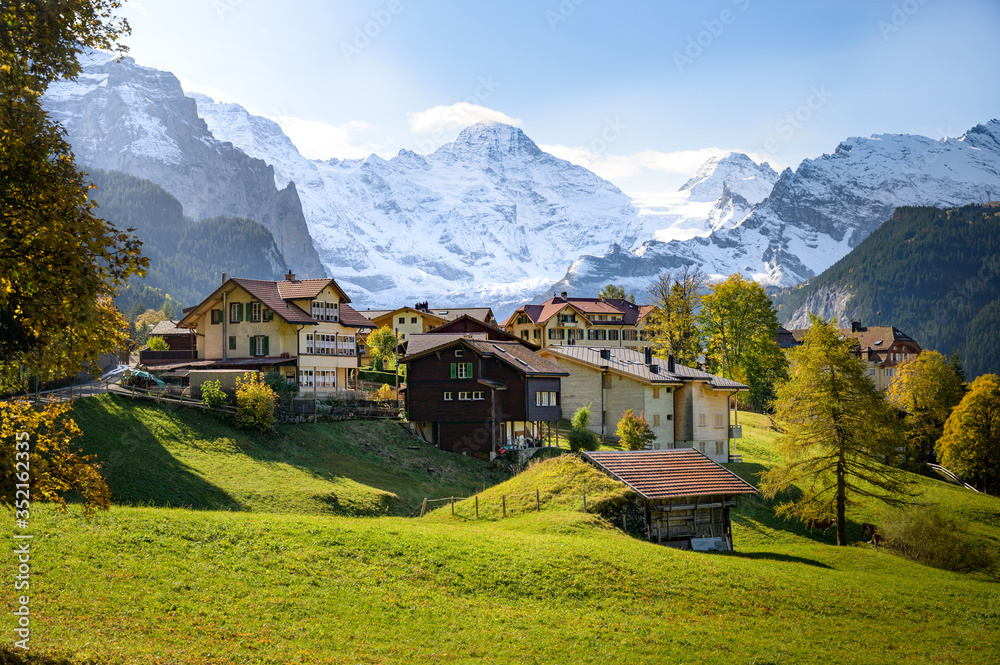 Mountain village Wengen in Switzerland