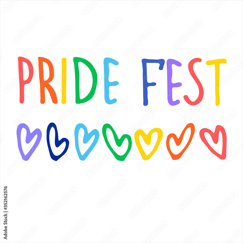 Sexual diversity celebrations logo. Hand lettering in rainbow colors and rainbow-colored hearts. Sex minorities self-affirmation concept Sexual diversity celebrations logo. Hand lettering in rainbow colors and rainbow-colored hearts. Sex minorities self-affirmation concept