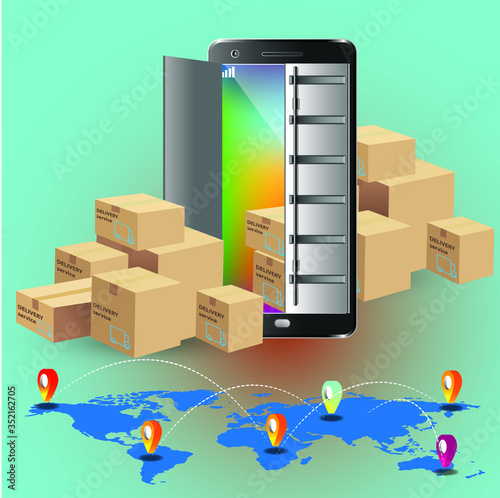 Mobile phone wireless communication technology and mobility business office concept: touchscreen smartphone with colorful application interface with icons and buttons isolated.