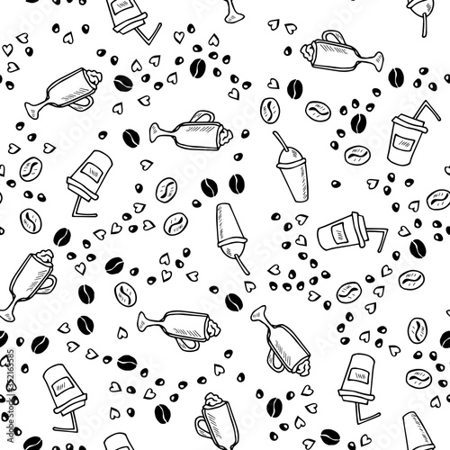 coffee set doodle, seamless 2-3