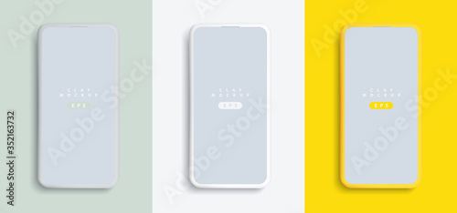Minimalist modern clay mockup smartphones with colored background. Vector EPS.