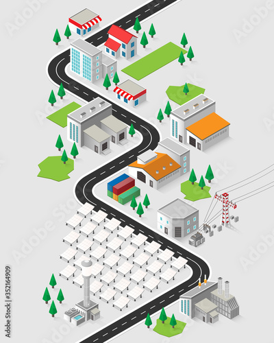 solar thermal energy, solar thermal power plant in isometric graphic