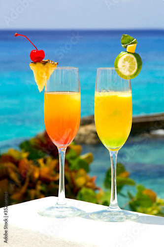 Tropical drinks served on the beach