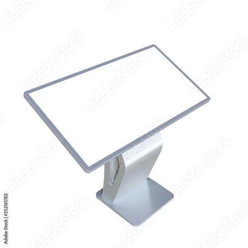 Wallpaper Mural Silver Metallic Interactive Information Terminal. Isometric View of a Touch Screen Kiosk Stand. 3D Render of a Console with a Blank Empty Screen Isolated on a White Background. Torontodigital.ca