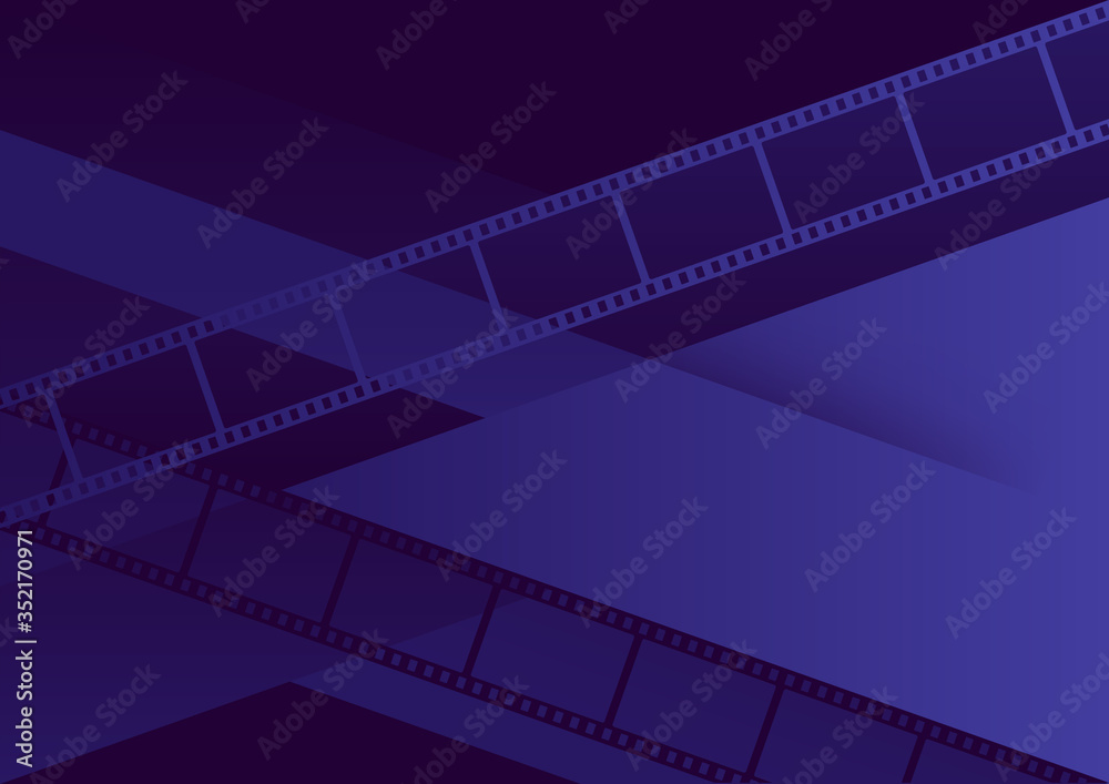 Horizontal blue cinema template with films and abstract textured background. 