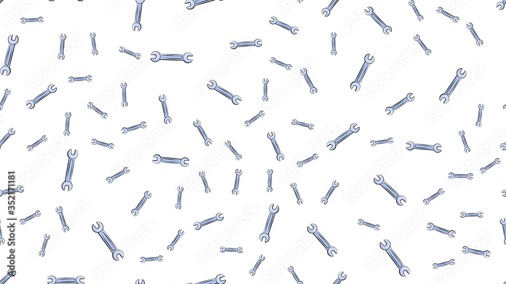 Texture, seamless pattern of metal iron blue gas spanners, metalworker building repair for loosening and tightening the nuts and bolts on a white background. Vector Texture, seamless pattern of metal iron blue gas spanners, metalworker building repair for loosening and tightening the nuts and bolts on a white background. Vector