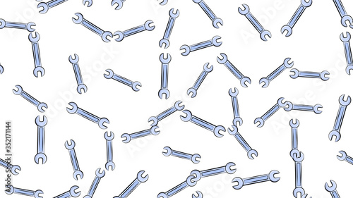 Texture, seamless pattern of metal iron blue gas spanners, metalworker building repair for loosening and tightening the nuts and bolts on a white background. Vector illustration