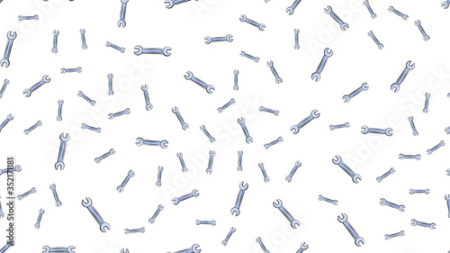 Texture, seamless pattern of metal iron blue gas spanners, metalworker building repair for loosening and tightening the nuts and bolts on a white background. Vector