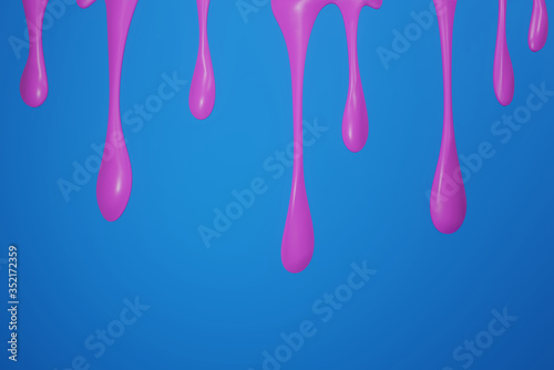 Pink paint color line is spilling along a blue house wall (3D Rendering)