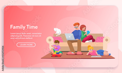 Vector character illustration of family stay at home
