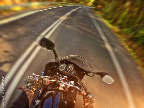 motorcycle driver's view of the empty road