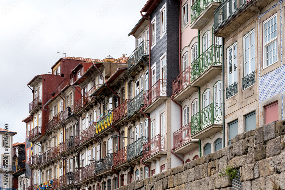 Fototapeta premium Colorful houses in Ribeira District old town of Porto in Portugal