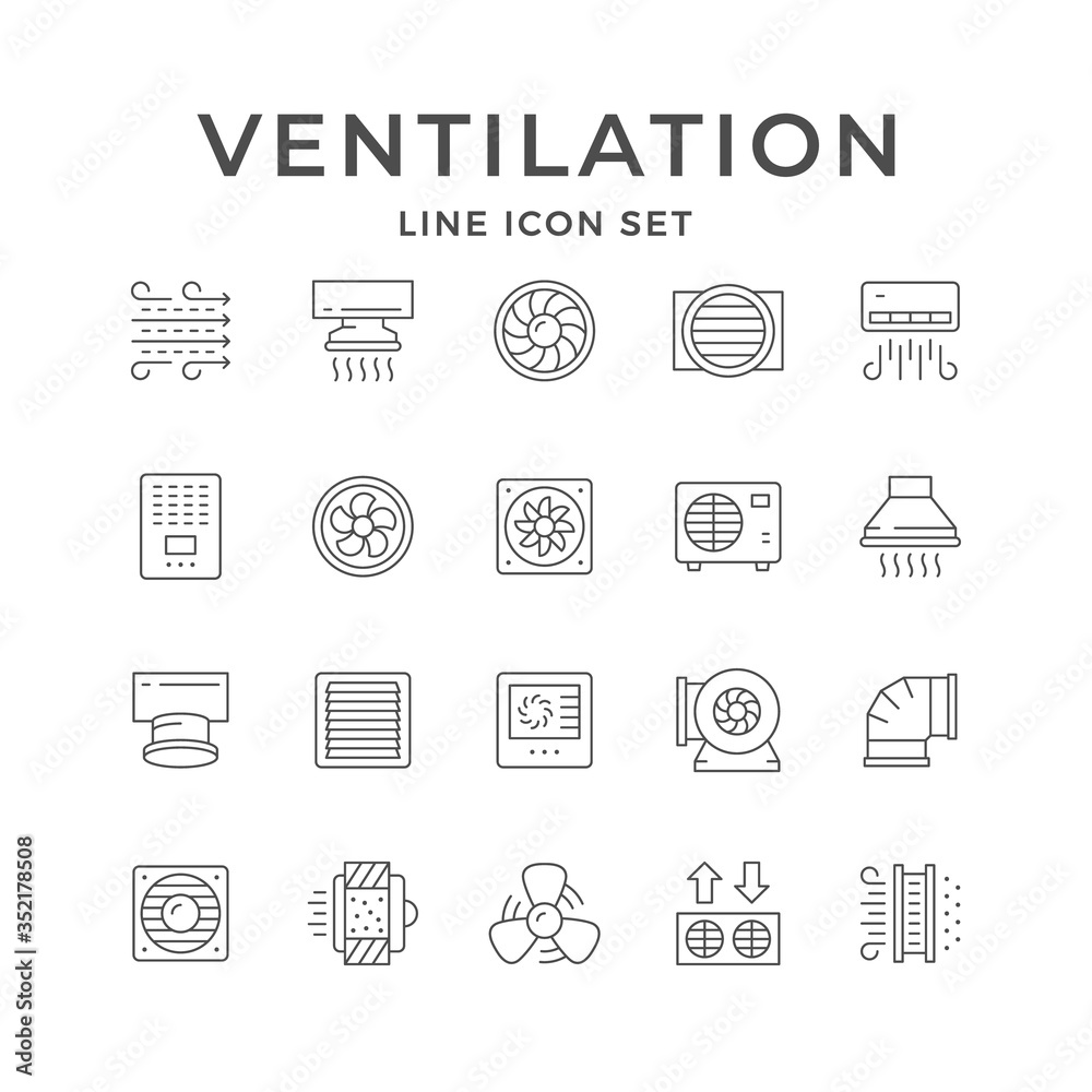 Set line icons of ventilation