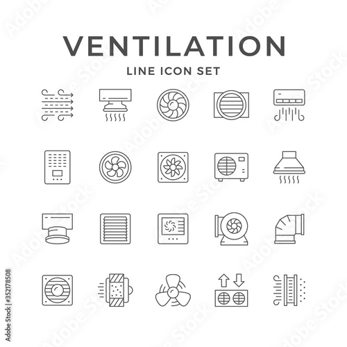 Set line icons of ventilation