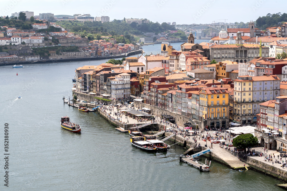 Porto, Portugal - 24 June 2019: Waterfront of river Douro in Porto, Portugal.