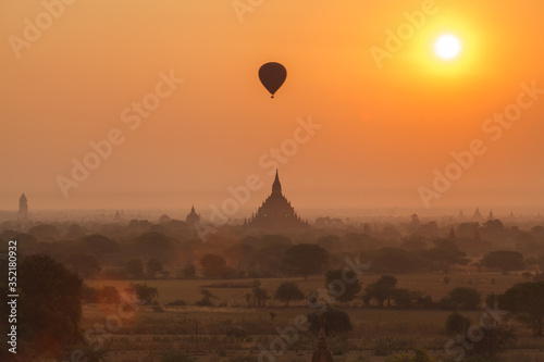 The plain of Bagan at sunset, Myanmar
